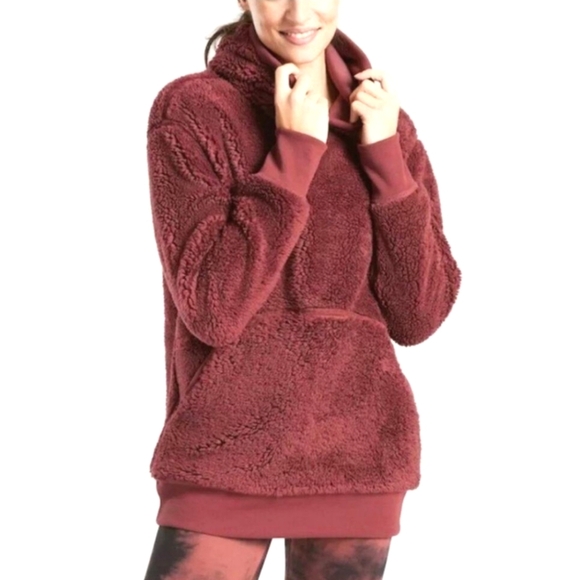 Athleta Solstice Reversible Sherpa Crew Womens Sweater Hoodie Maple Red XSmall - Picture 2 of 13
